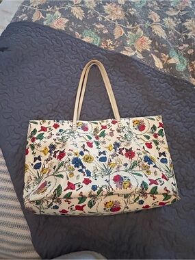 Juicy Couture Floral Canvas Tote with Cream Handles